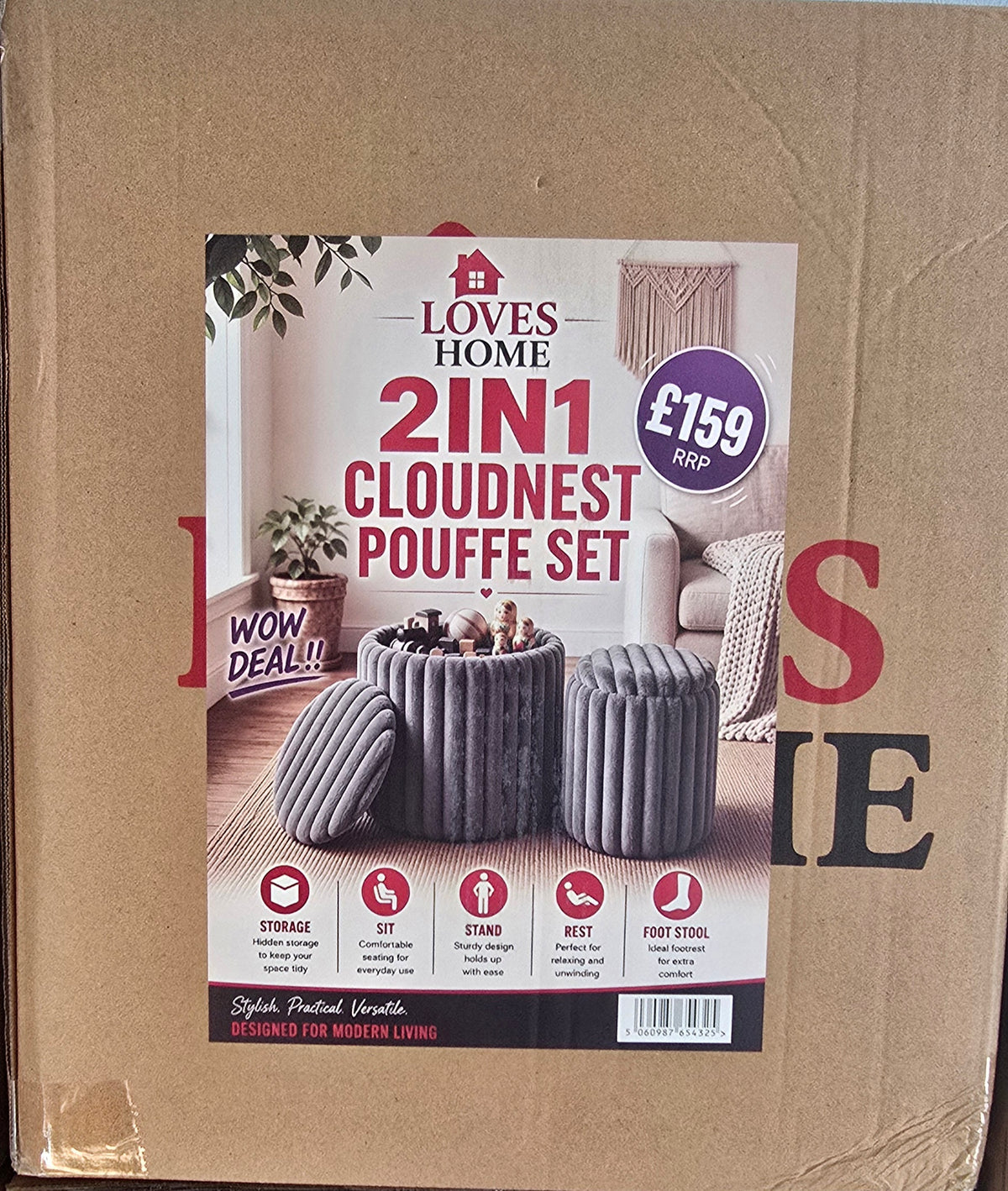 Loves Home 2 in 1 Pouffe Set