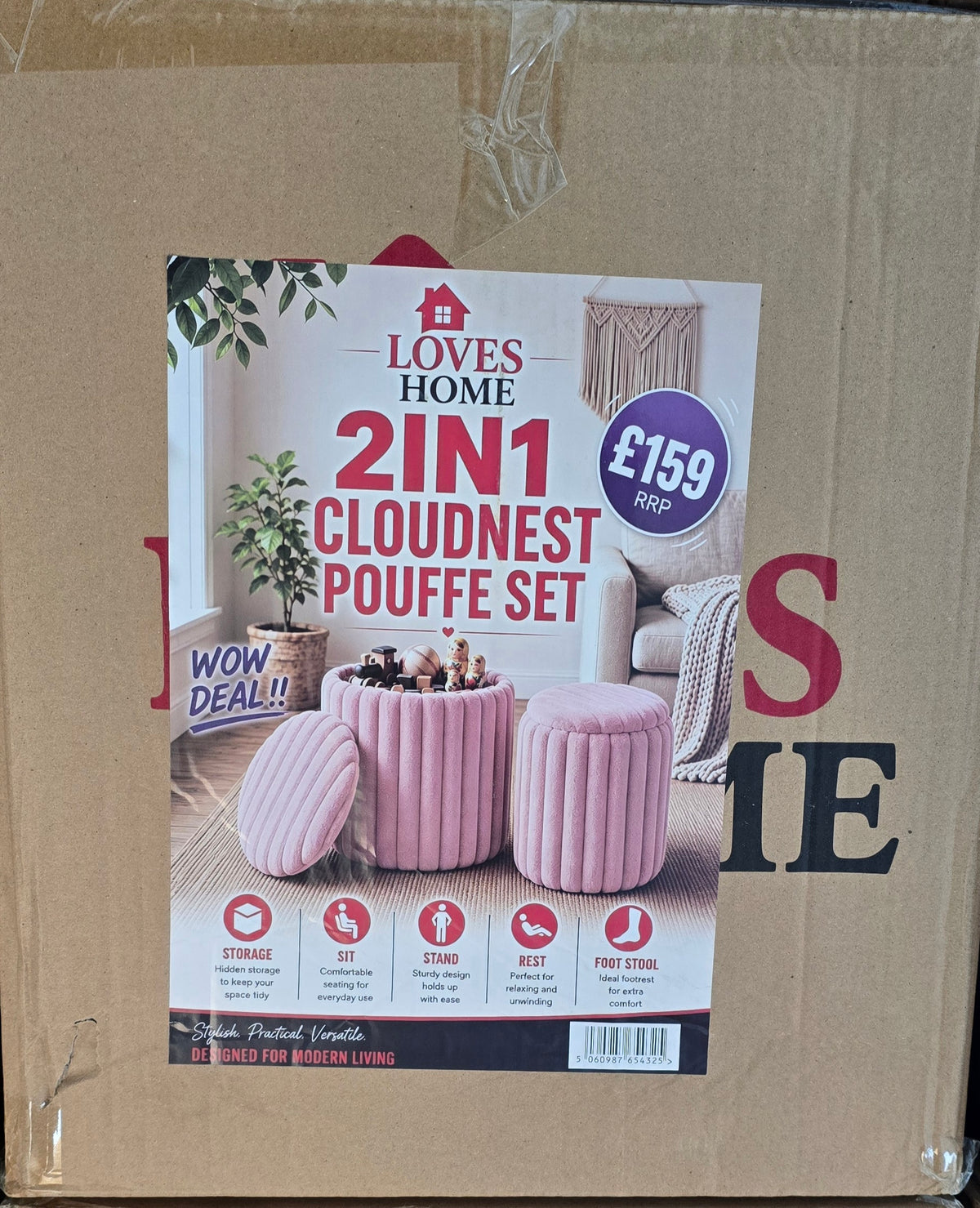 Loves Home 2 in 1 Pouffe Set