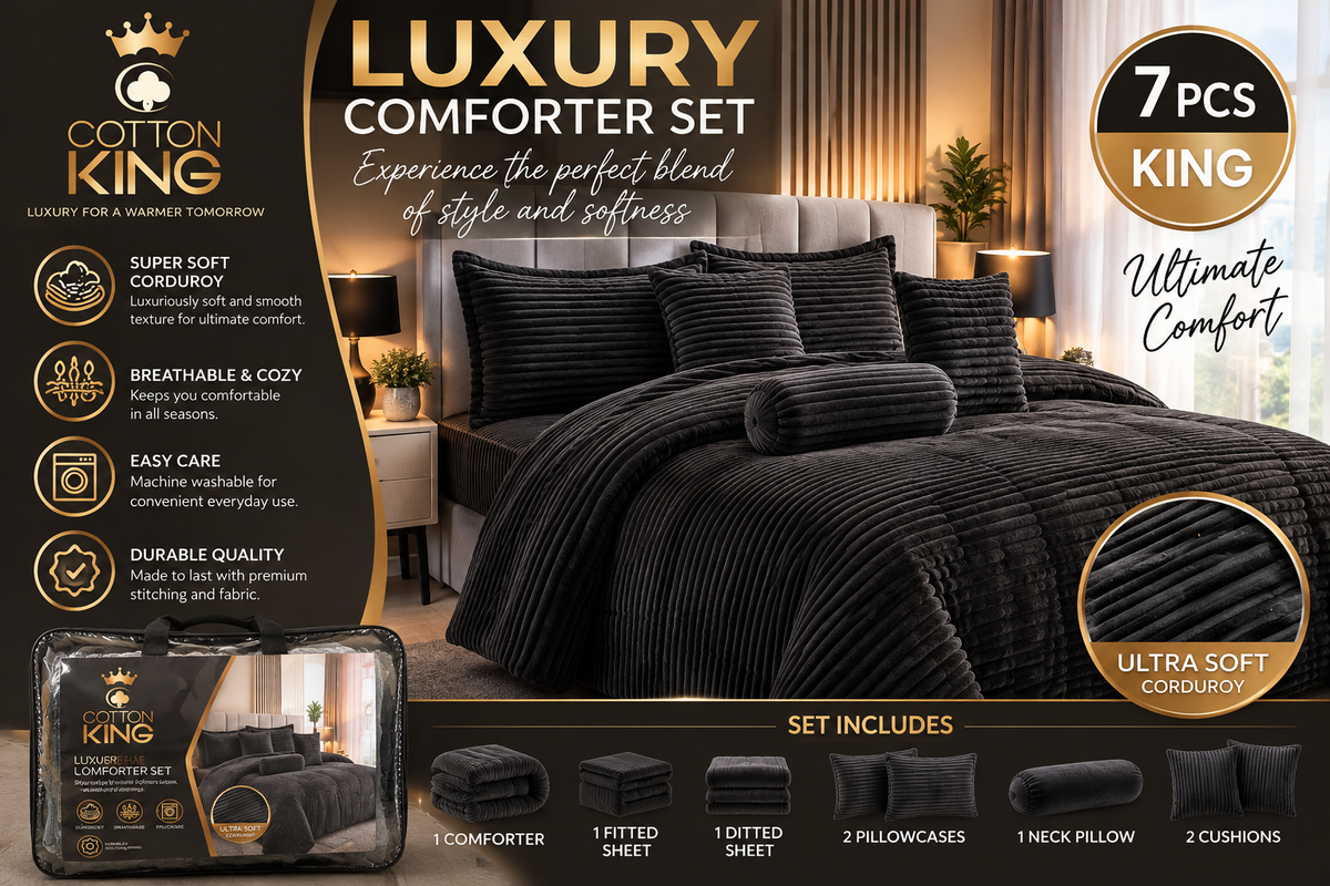 Luxury 7 Piece Bedding Set - Size Double