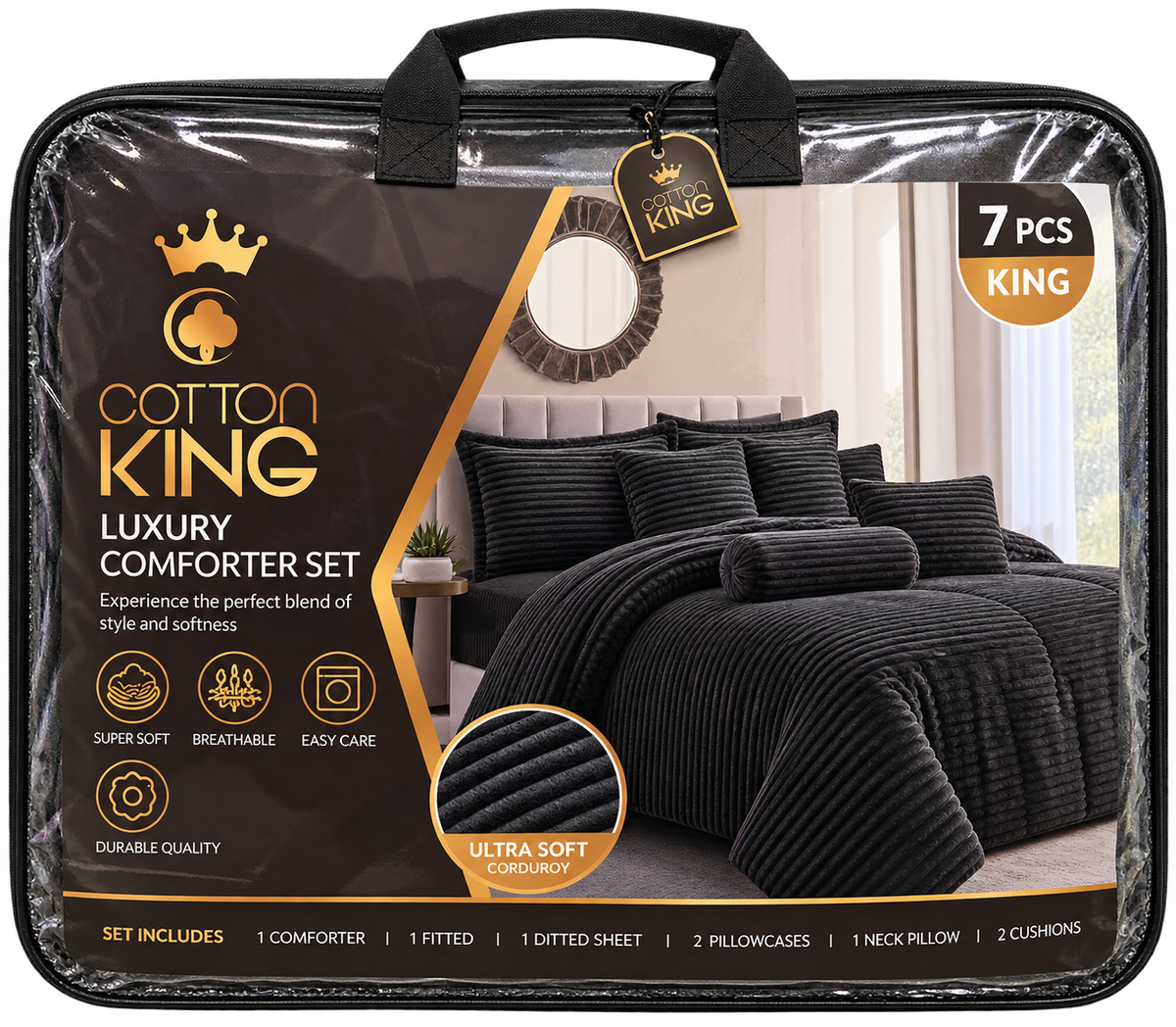 Luxury 7 Piece Bedding Set - Size Double